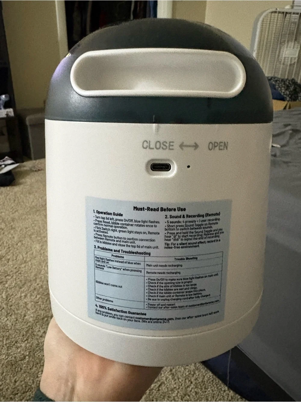 White and Dark Gray Compact Automatic Pet Feeder